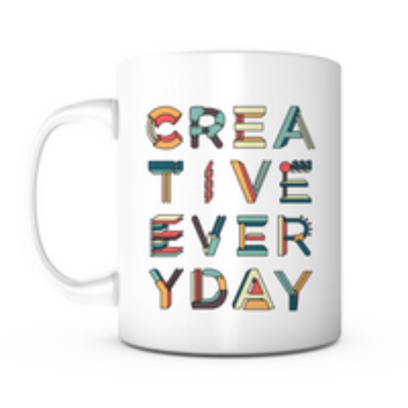 Tailorly White Ceramic 11 oz Mug - Creative Everyday Retro Geometric Letters With Colorful Patterns In Modern Artistic Style Typography
