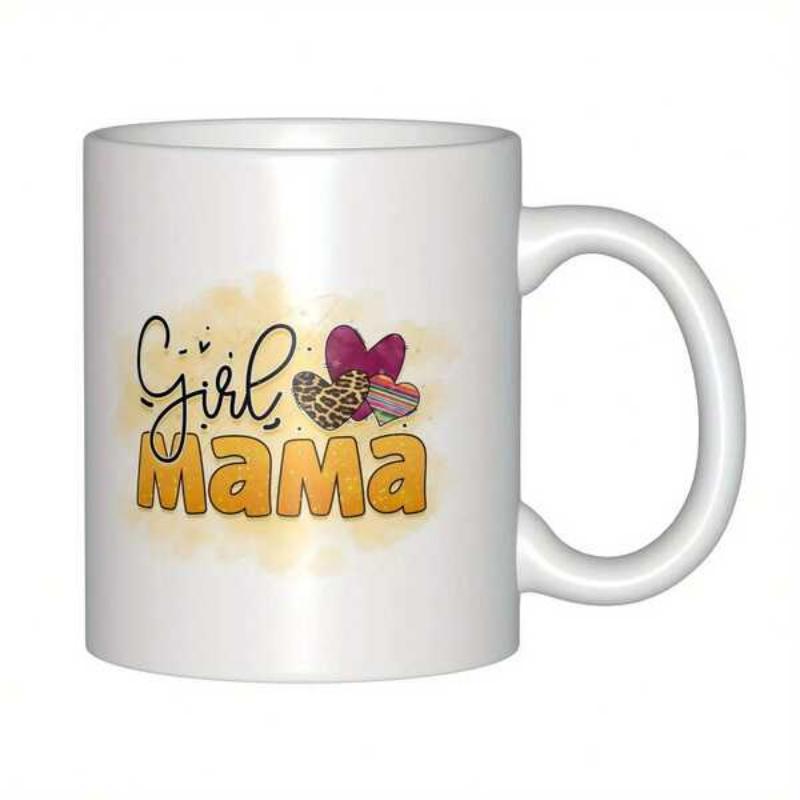 Tailorly White Ceramic 11 oz Mug - Girl Mama Three Decorative Artistic Hearts With Leopard Print And Pink Textures Heart
