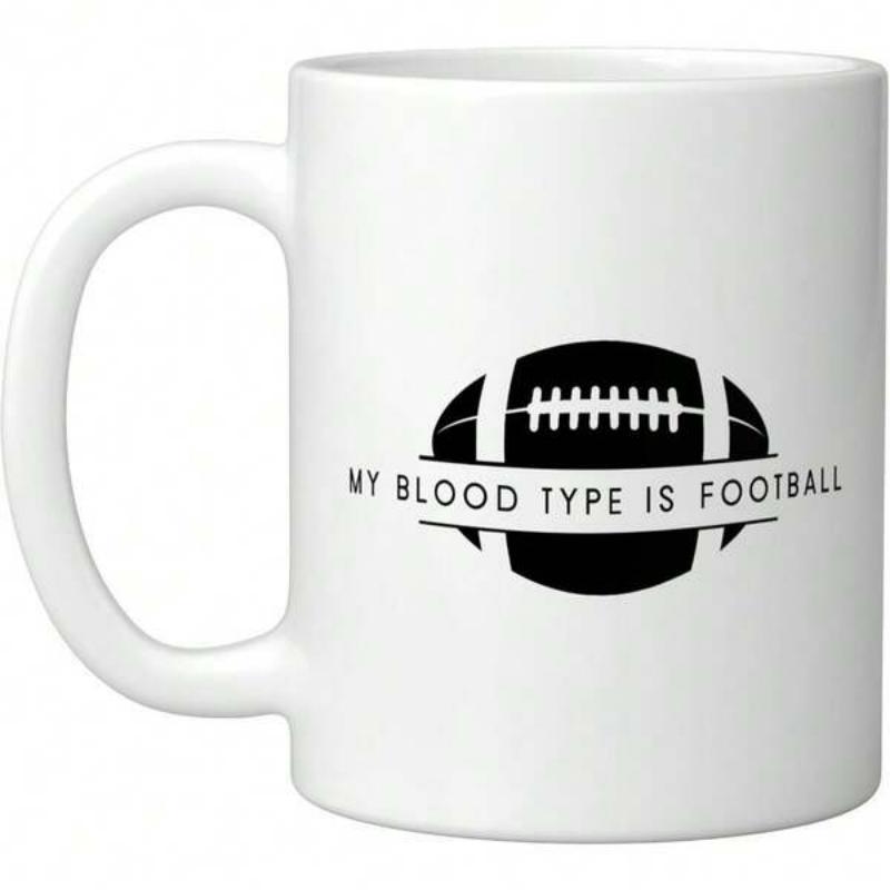 Tailorly White Ceramic 11 oz Mug - My Blood Type Is Football Minimalist Black And White Silhouette Representing Sports Passion Football