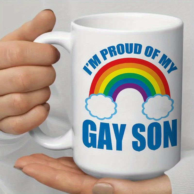 Tailorly White Ceramic 11 oz Mug - Im Proud Of My Gay Son Colorful Arc Rainbow Between Two Fluffy White Clouds Mug