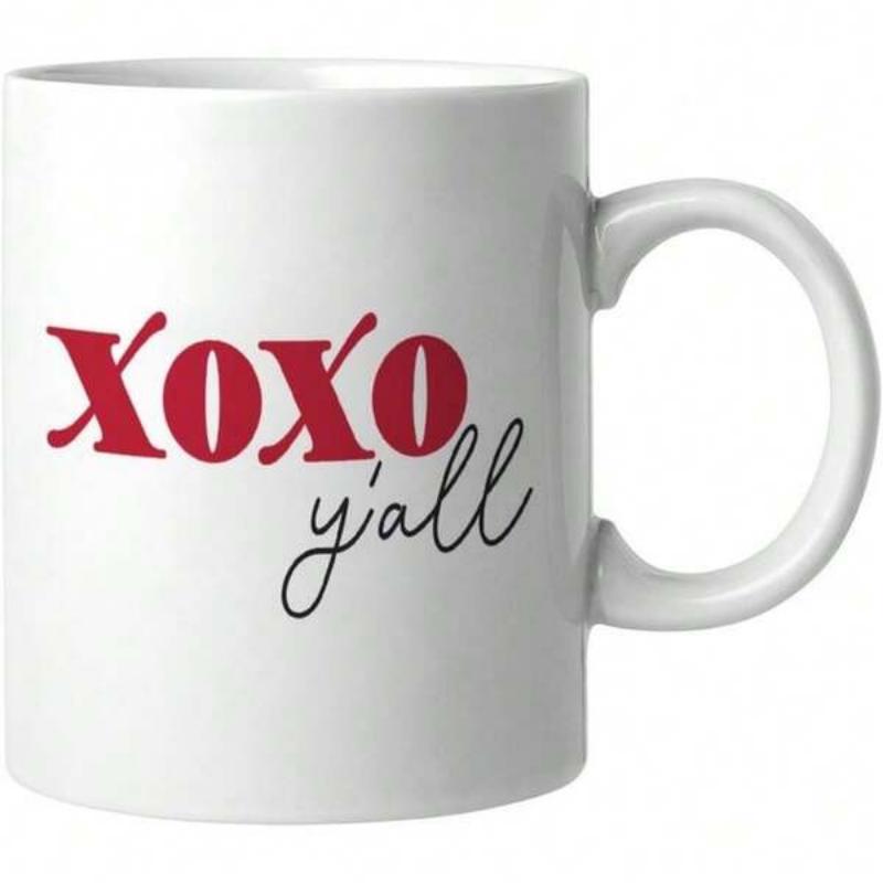 Tailorly White Ceramic 11 oz Mug - Xoxo Yall Minimalist White Ceramic Cup Featuring Bold Red And Black Script Lettering Mug