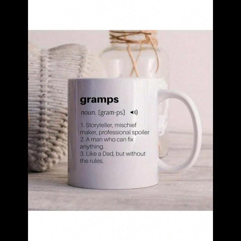 Tailorly White Ceramic 11 oz Mug - Gramps Storyteller Mischief Maker White Ceramic Drinking Vessel With Minimal Dictionary Definition Text Printed Mug