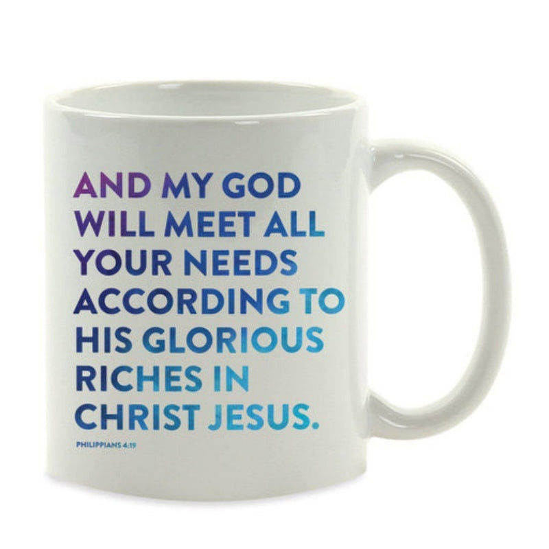 Tailorly White Ceramic 11 oz Mug - And My God Will Meet All Your Needs According To His Glorious Riches In Christ Jesus Philippians 4 19 Colorful Gradient