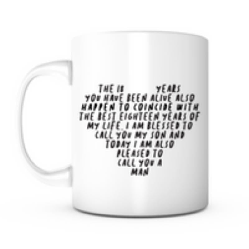 Tailorly White Ceramic 11 oz Mug - The 18 Years You Have Been Alive Sentimental Birthday Blessing Arranged Into A Delicate Minimalist Graphic Heart Mug