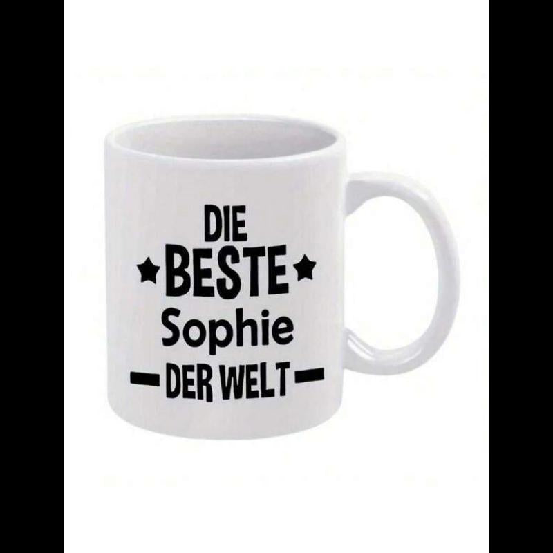 Tailorly White Ceramic 11 oz Mug - Sophie Minimalist White Ceramic Cup Featuring Bold Black Font Typography Mug