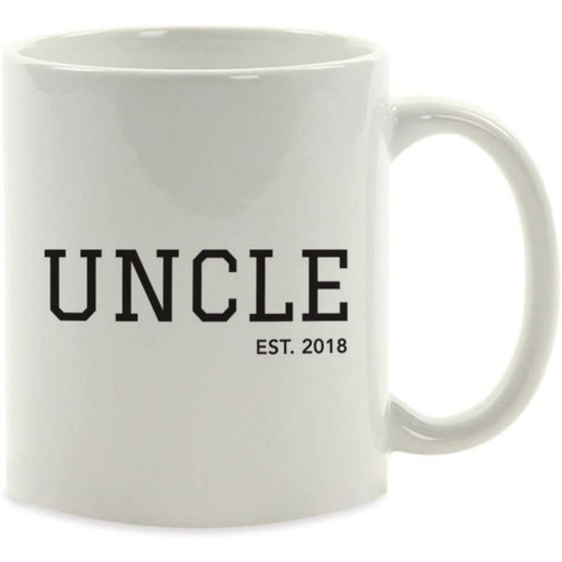Tailorly White Ceramic 11 oz Mug - Uncle Est 2018 Minimalist Black Bold Lettering On A Plain
