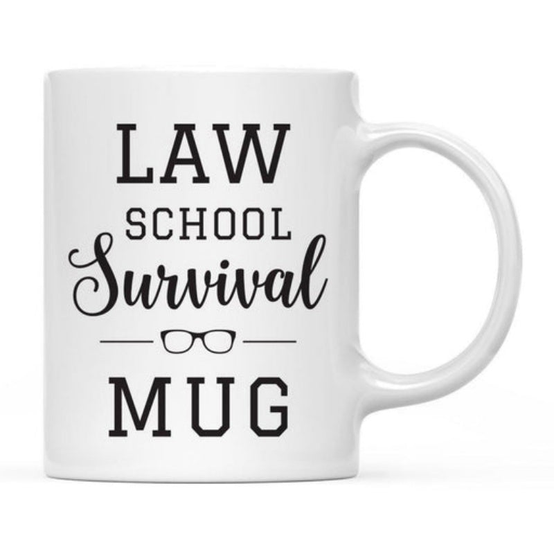 Tailorly White Ceramic 11 oz Mug - Law School Survival Mug Minimalist Black Eyeglasses Frame Between Two Symmetrical Horizontal Artistic Lines Mug