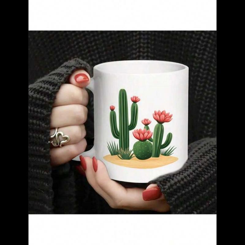 Tailorly White Ceramic 11 oz Mug - Vibrant Desert Flora Flourishing Among The Warm Sunlit Sand Cactus