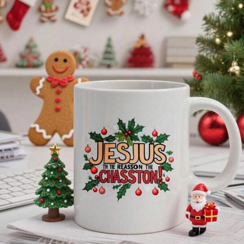 Tailorly White Ceramic 11 oz Mug - Is The Reason The Festive Holly Leaves With Red Berries And Decorative Christmas Ornaments Mug