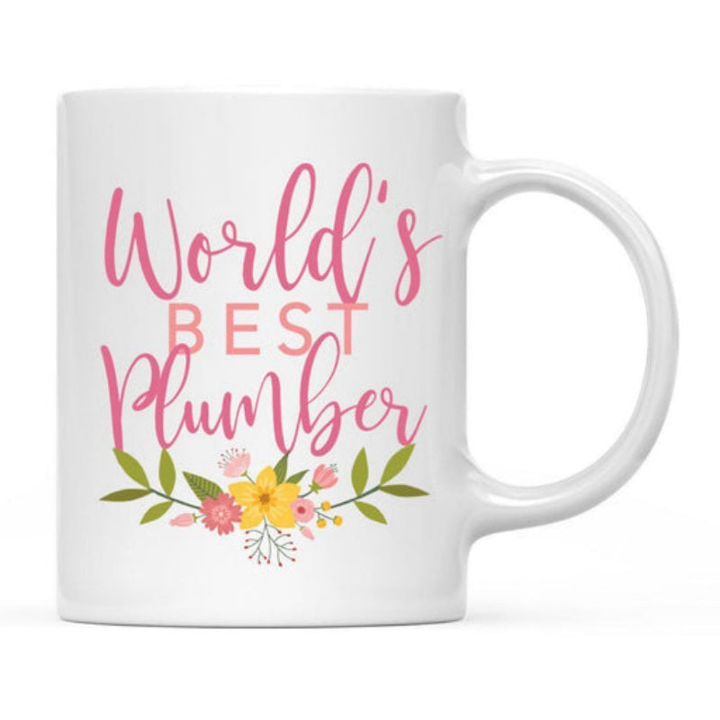 Tailorly White Ceramic 11 oz Mug - Worlds Best Plumber Vibrant Blooming Flowers With Green Leaves And Delicate Colorful Petals Mug