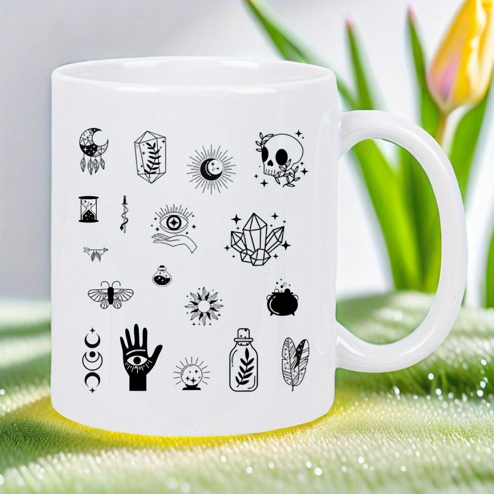 Tailorly White Ceramic 11 oz Mug - Mystical Celestial Collection Featuring Moon And Crystals With Magic Hand Elements