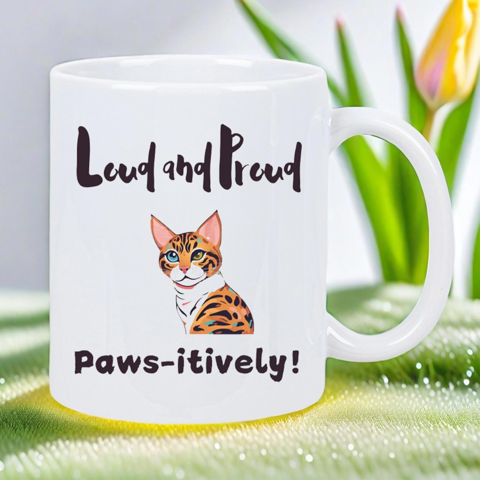Tailorly White Ceramic 11 oz Mug - Loud And Proud Pawsitively Adorable Tabby Cat With Heterochromia Eyes Sitting Quietly Cat