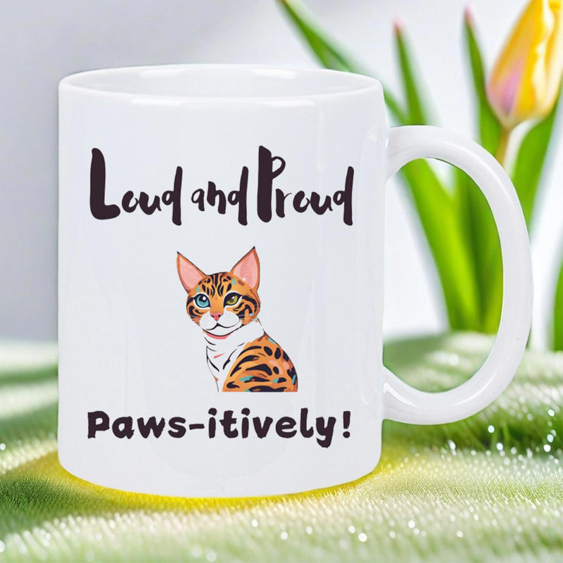 Tailorly White Ceramic 11 oz Mug - Loud And Proud Pawsitively Adorable Tabby Cat With Heterochromia Eyes Sitting Quietly Cat