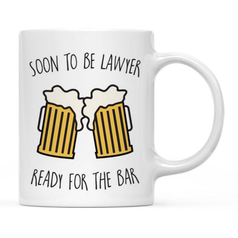Tailorly White Ceramic 11 oz Mug - Soon To Be Lawyer Ready For The Bar Two Clinking Beer Steins With Frothy White Foam To Celebrate Success Beer Mug