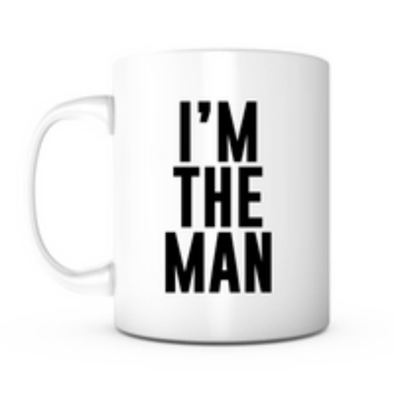 Tailorly White Ceramic 11 oz Mug - Im The Man Sleek Modern Minimalist Style Featuring Bold Vertical Typography Print Mug