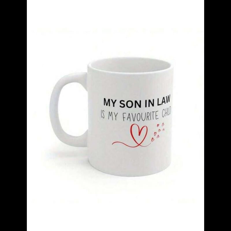 Tailorly White Ceramic 11 oz Mug - My Son In Law Is My Favourite Child Minimalist Artistic Red Line Drawing Swirl With Small Dots Heart