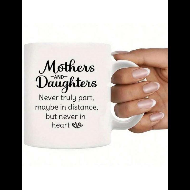 Tailorly White Ceramic 11 oz Mug - Mothers And Daughters Never Truly Part Maybe In Distance But Never In Heart Pure With Small Minimalist Hearts Mug