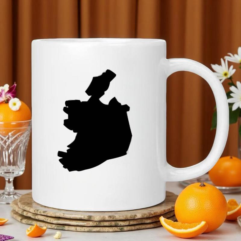 Tailorly White Ceramic 11 oz Mug - Minimalist Black Ireland Country Silhouette Printed On White Surface Map