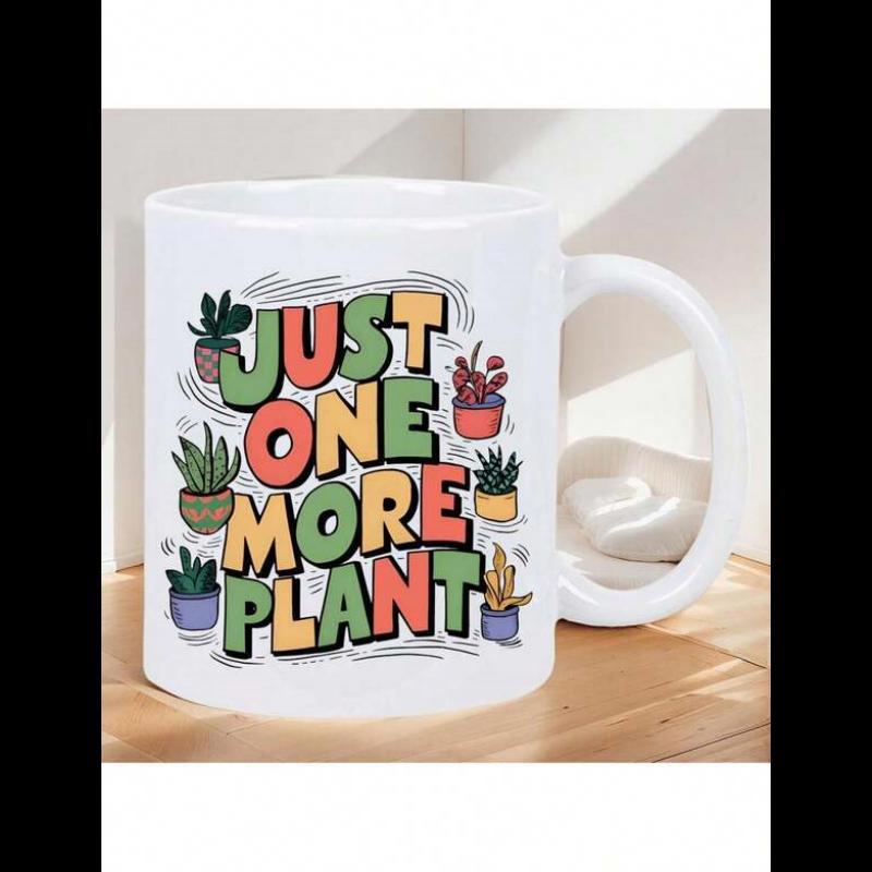Tailorly White Ceramic 11 oz Mug - Just One More Plant Vibrant Colorful Retro Style Potted Greenery And Decorative Succulent Plant