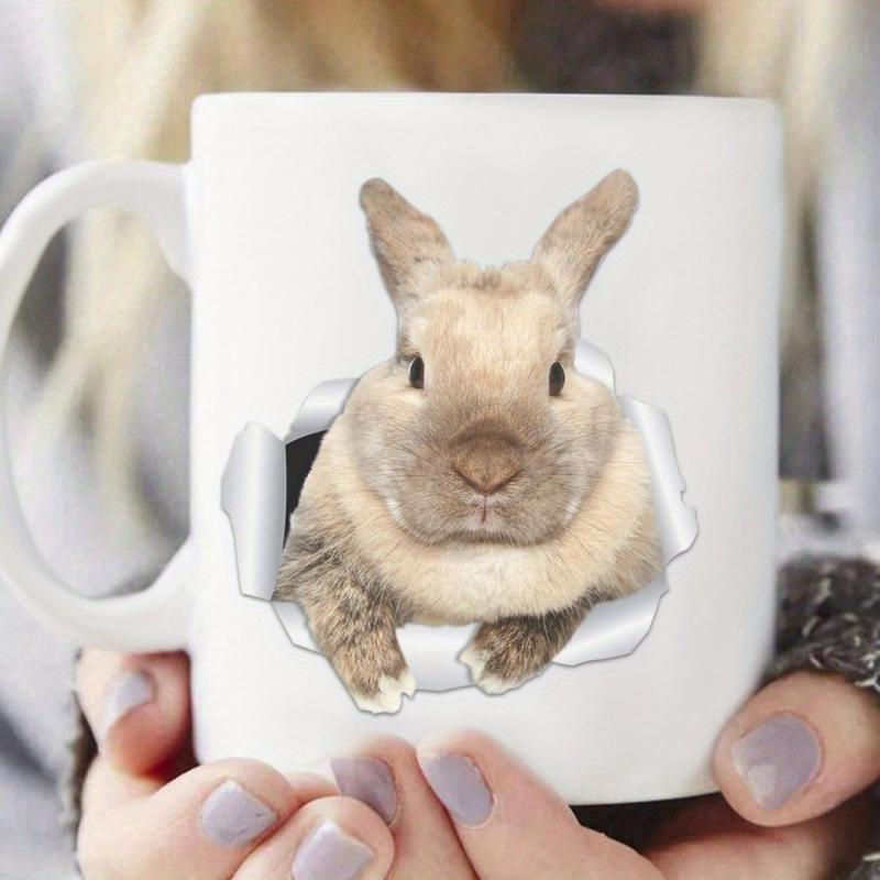 Tailorly White Ceramic 11 oz Mug - Adorable Realistic Brown Bunny Peeking From A White Torn Paper Hole Rabbit