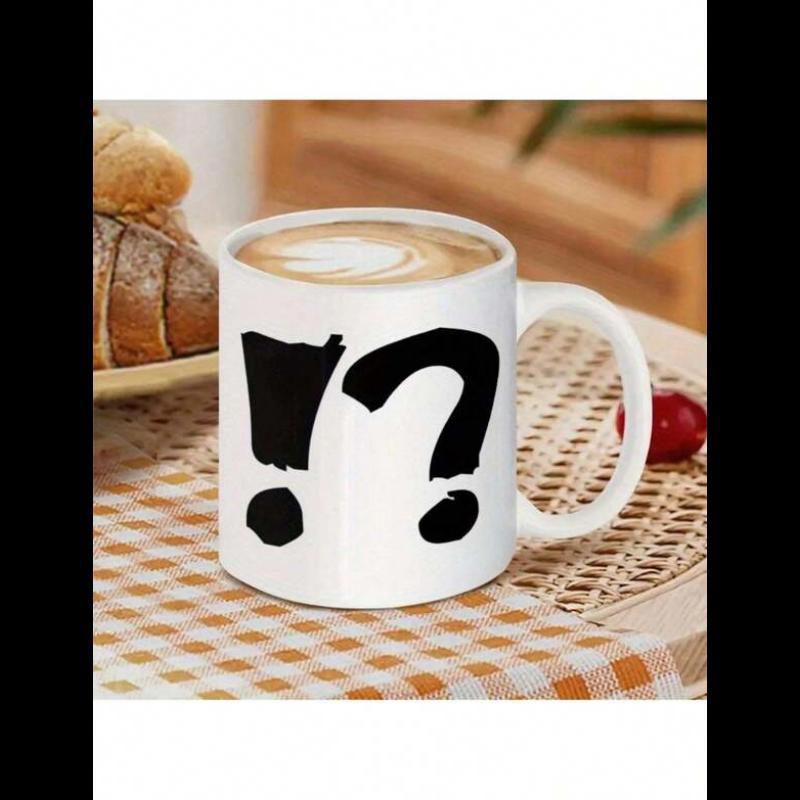 Tailorly White Ceramic 11 oz Mug - Bold Black Ink Brushstroke Symbols On A Pure
