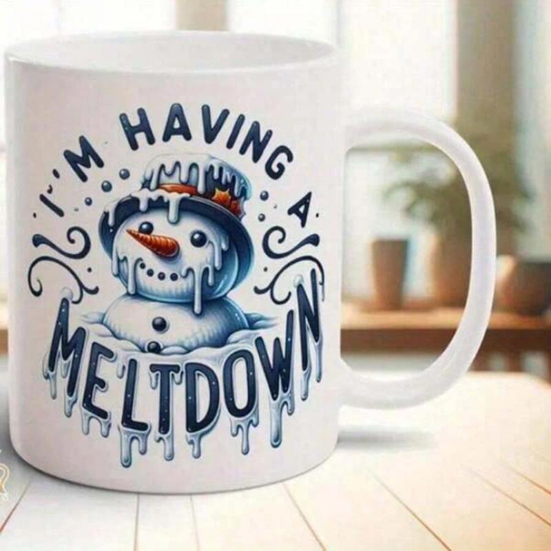 Tailorly White Ceramic 11 oz Mug - Im Having A Meltdown Chilly Winter Snowman With Dripping Blue Ice Wearing A Classic Hat Snowman