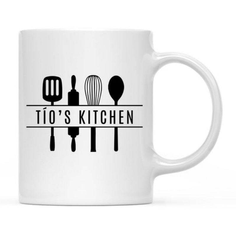 Tailorly White Ceramic 11 oz Mug - Kitchen Simple Black Silhouettes Of Cooking Tools Divided By Central Lines Utensil