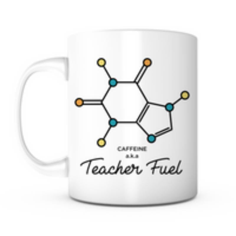 Tailorly White Ceramic 11 oz Mug - Teacher Fuel Scientific Colorful Molecule Diagram With Minimalist Lines And Atomic Nodes Structure