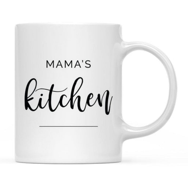 Tailorly White Ceramic 11 oz Mug - Mama's Kitchen Minimalist Script Text With Elegant Modern Black Calligraphy Style Kitchen