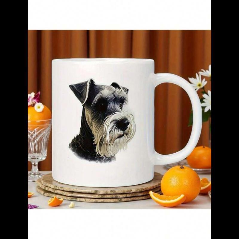 Tailorly White Ceramic 11 oz Mug - Graceful Hand Painted Portrait Of A Loyal Salt And Pepper Schnauzer