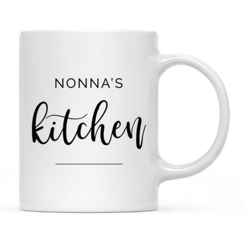 Tailorly White Ceramic 11 oz Mug - Nonnas Kitchen Minimalist Elegant Script Typography With Simple Horizontal Line Mug