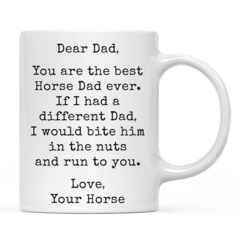 Tailorly White Ceramic 11 oz Mug - Dear Dad Best Horse Dad Ever Minimalist Black Vintage Typewriter Font On Clean