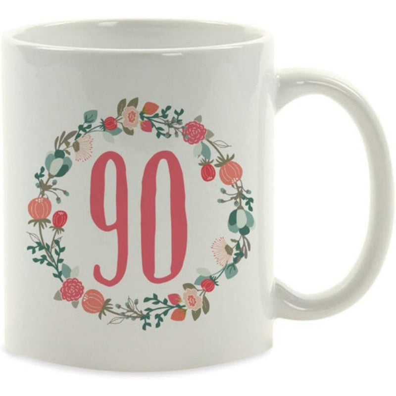 Tailorly White Ceramic 11 oz Mug - Vintage Style Pink Flower Garland With Green Leaves Forming A Wreath