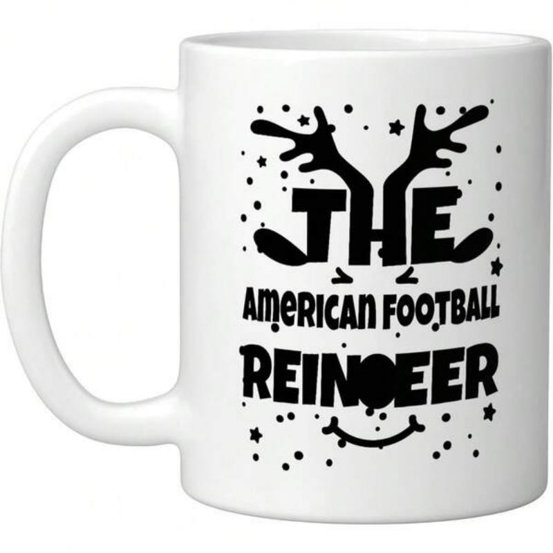 Tailorly White Ceramic 11 oz Mug - The American Football Reindeer Festive Antlers Surrounded By Little Shimmering Stars And Dots Reindeer
