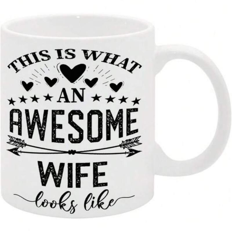 Tailorly White Ceramic 11 oz Mug - This Is What An Awesome Wife Looks Like Symmetrical Black Hearts And Stars With Stylized Tribal Arrows Decor Mug