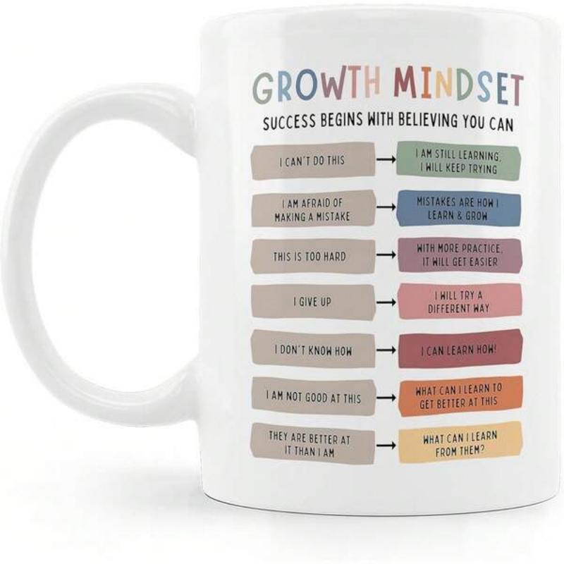 Tailorly White Ceramic 11 oz Mug - Growth Mindset Success Begins With Believing You Can Inspirational Quotes Displayed On Multiple Colorful Artistic Brushstroke