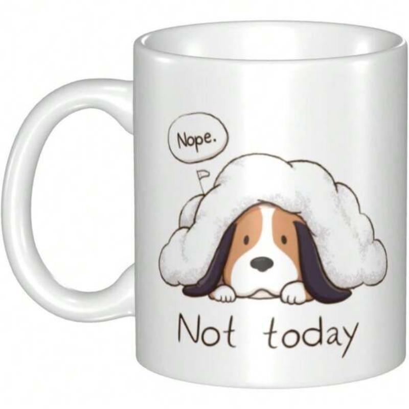 Tailorly White Ceramic 11 oz Mug - Nope Not Today Adorable Beagle Peeking Underneath A Large Cozy Fluffy White Blanket Beagle