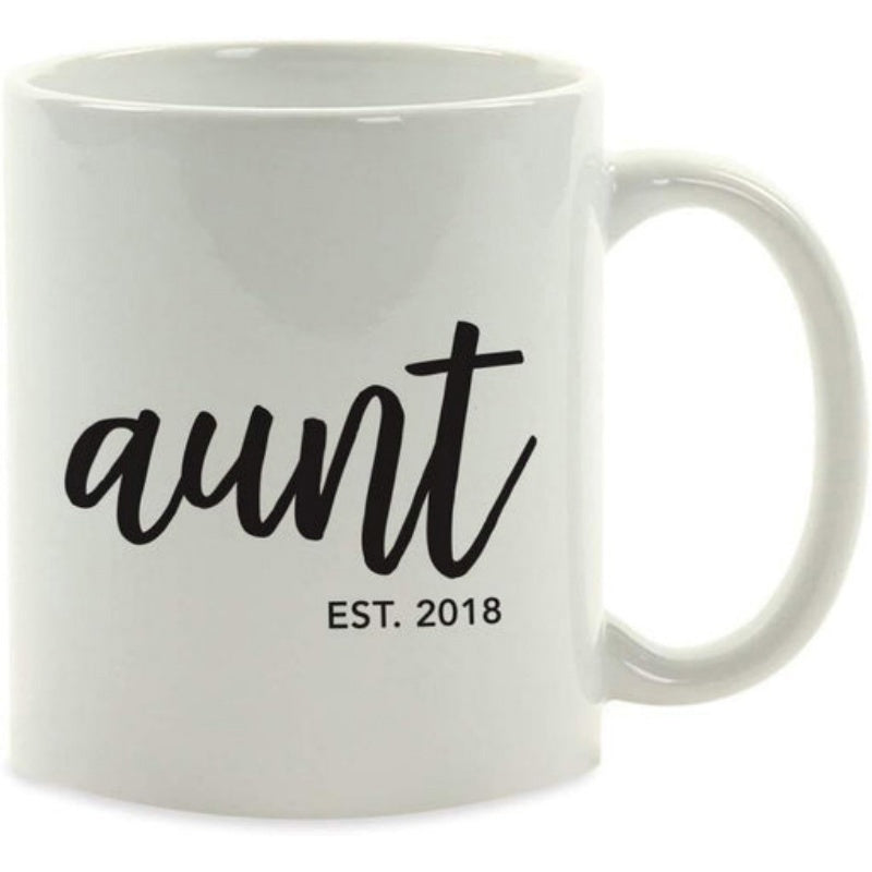 Tailorly White Ceramic 11 oz Mug - Aunt Est 2018 Minimalist Featuring Handwritten Script With Clean Typography Mug