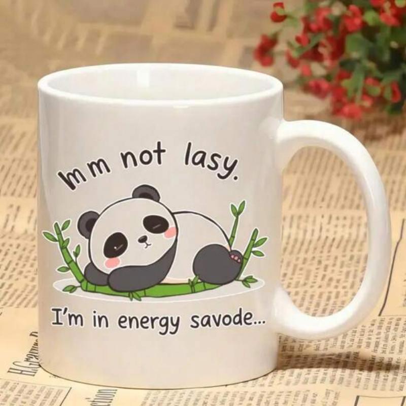 Tailorly White Ceramic 11 oz Mug - Im Not Lasy Im In Energy Savode Sleeping Among Green Bamboo Stems With A Content Expression Panda