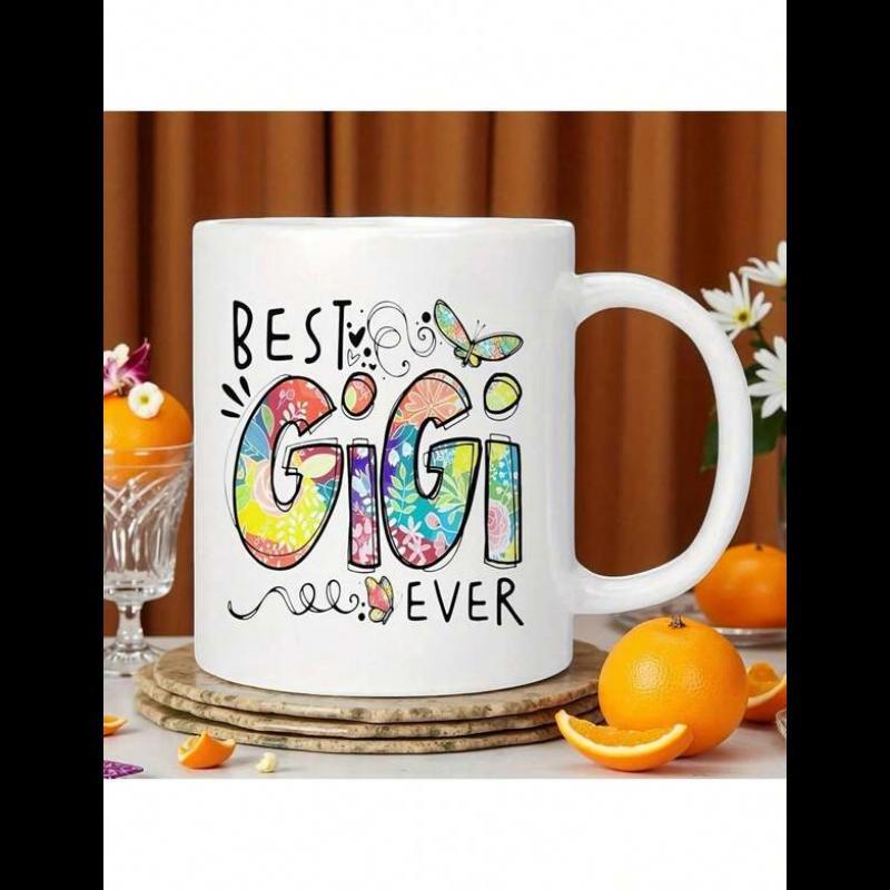 Tailorly White Ceramic 11 oz Mug - Best Gigi Ever Colorful Patterned Letters With Delicate Butterfly And Heart Mug