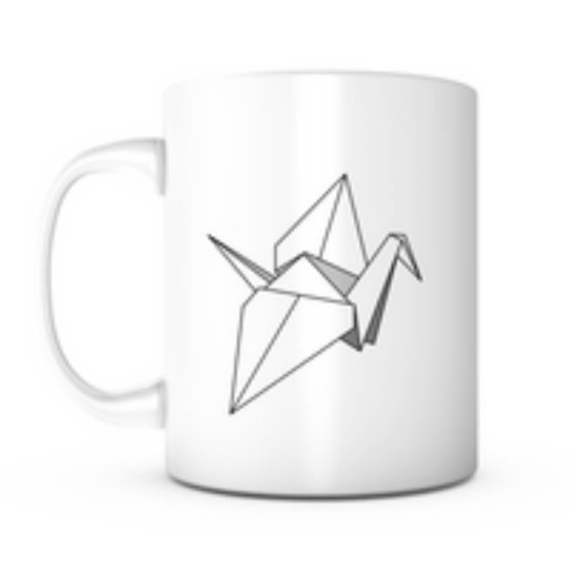 Tailorly White Ceramic 11 oz Mug - Minimalist Geometric Style Paper Folding Art Design Elegant Origami Crane