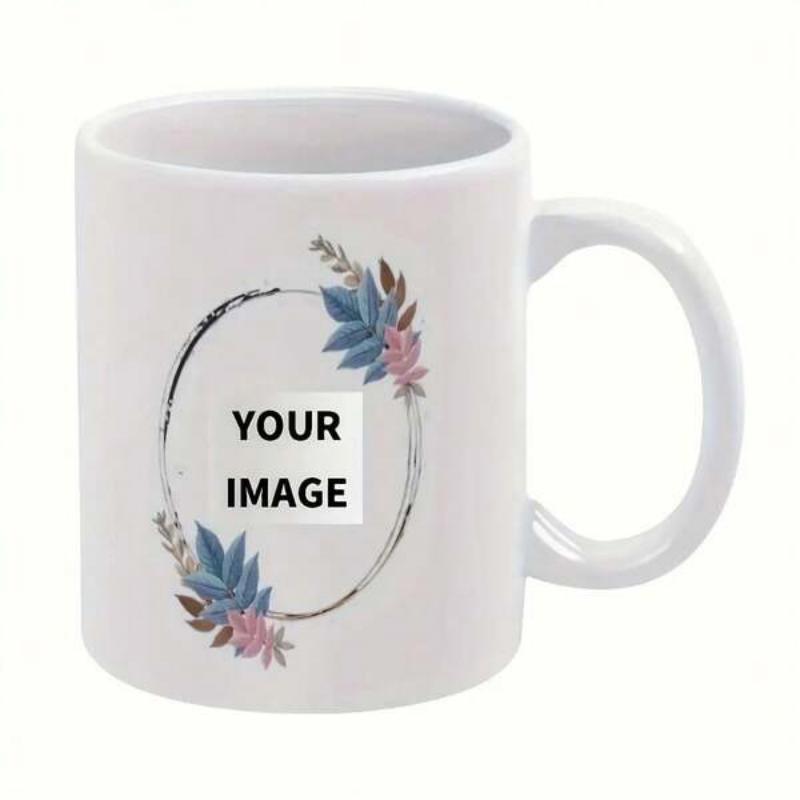 Tailorly White Ceramic 11 oz Mug - Your Image Elegant Oval Frame Decorated With Delicate Blue And Pink Succulent Mug