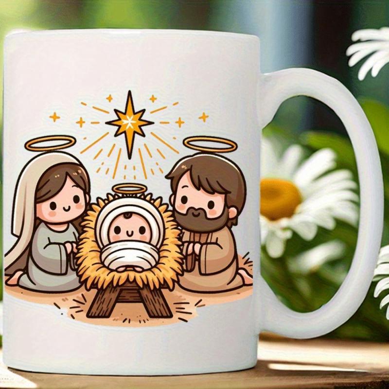 Tailorly White Ceramic 11 oz Mug - Holy Family With Infant Jesus Lying In Straw Manger Nativity