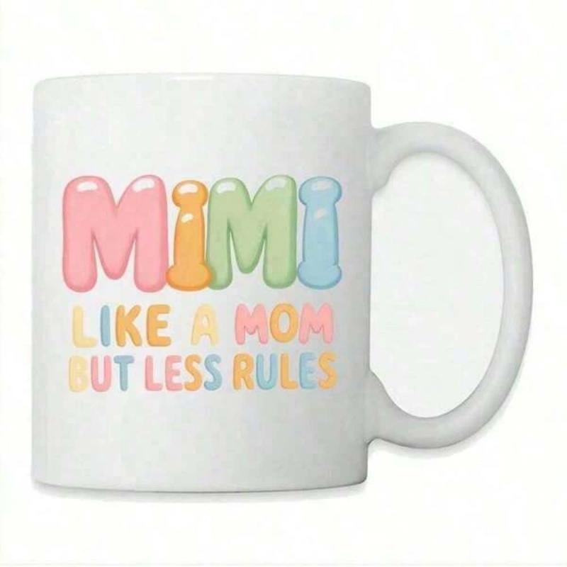 Tailorly White Ceramic 11 oz Mug - Mimi Like A Mom But Less Rules Colorful Pastel Bubble Letters With Soft Shading On A