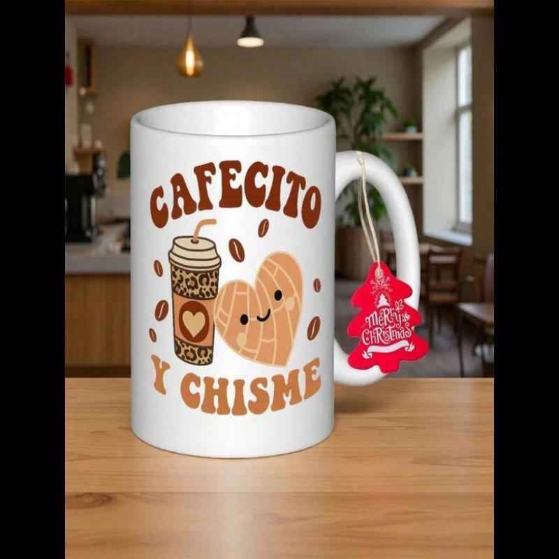 Tailorly White Ceramic 11 oz Mug - Smiling Mexican Concha Featuring Coffee Cup Among Scattered Coffee Beans Concha