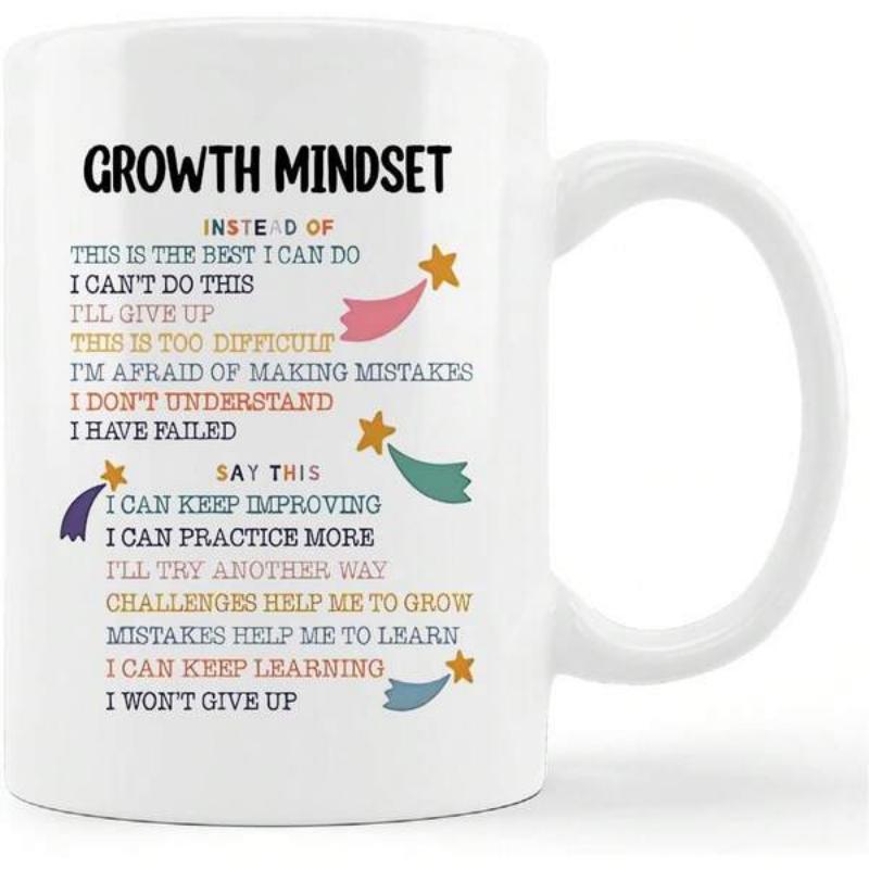 Tailorly White Ceramic 11 oz Mug - Growth Mindset Instead Of Say This Minimalist Colorful Shooting Stars Drifting Across Clean Ceramic Mug