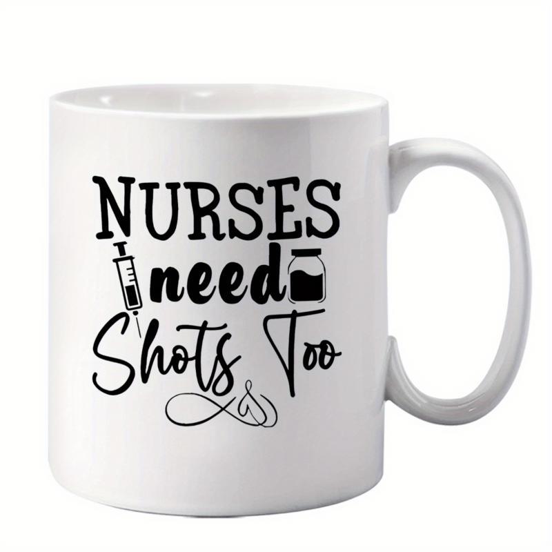 Tailorly White Ceramic 11 oz Mug - Nurses Need Shots Too Minimalist Medical Icons Featuring Syringe And Small Medicine Bottle Mug