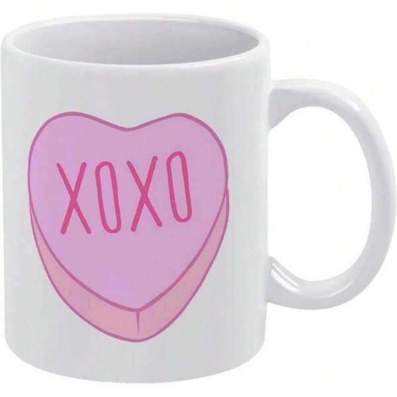 Tailorly White Ceramic 11 oz Mug - XOXO Sweet Pink Candy Design For Valentine Celebration Heart