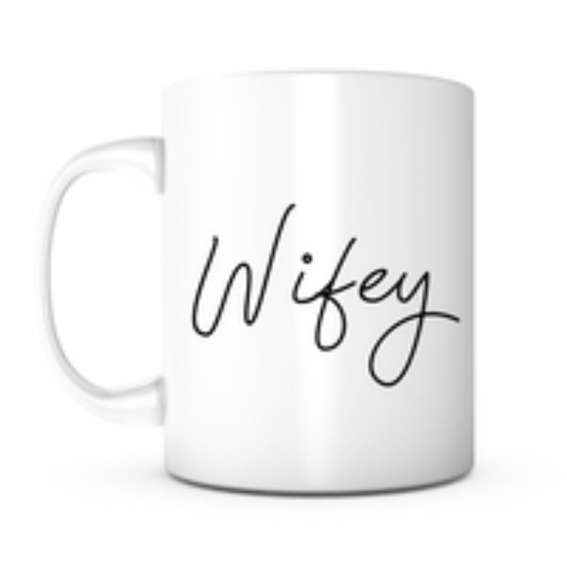 Tailorly White Ceramic 11 oz Mug - Wifey Elegant Minimalist Handwritten Script Lettering Printed On Ceramic Mug