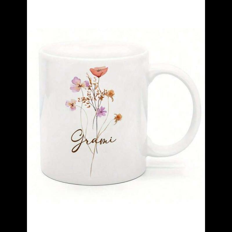 Tailorly White Ceramic 11 oz Mug - Grani Delicate Watercolor Blossoms Blooming Elegantly With Slender Green Stems Among Petals Wildflowers